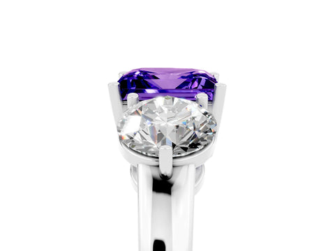White gold Princess Cut Tanzanite Three-Stone Ring with Prong Setting and Classic Band_5