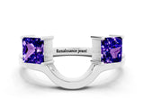 White gold Princess Cut Tanzanite Two-Stone Open Band Ring with Four-Prong Setting_6