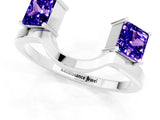 White gold Princess Cut Tanzanite Two-Stone Open Band Ring with Four-Prong Setting_7