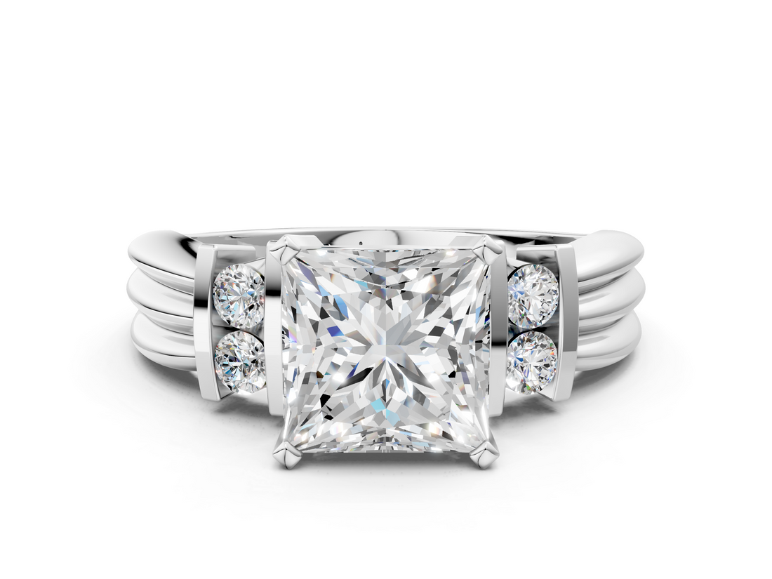 White gold Princess Cut Three-Stone Channel Set Ring with Bar Prongs_74