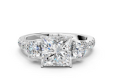 White gold Princess Cut Three-Stone Diamond Pave Band with Prong Setting_105