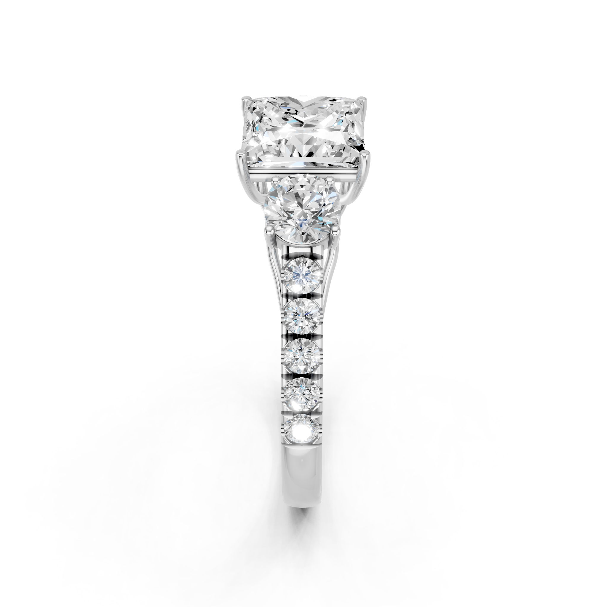 White gold Princess Cut Three-Stone Diamond Pave Band with Prong Setting_69