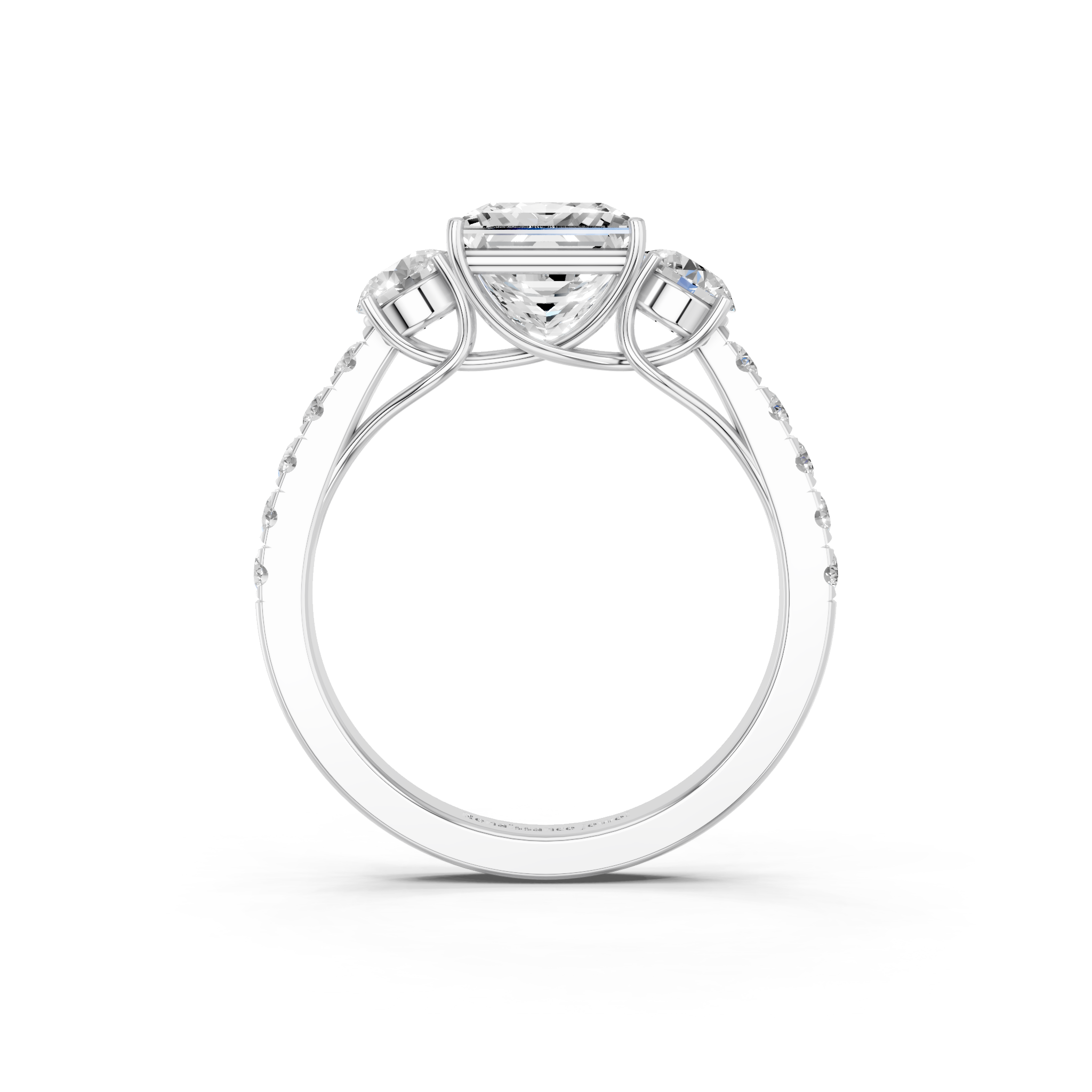 White gold Princess Cut Three-Stone Diamond Pave Band with Prong Setting_70