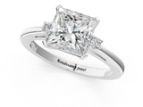 White gold Princess Cut Three-Stone Solitaire Ring with Round Accent Diamonds and Four-Prong Setting_60