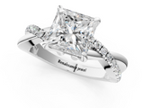 White gold Princess Cut Twist Band Solitaire Diamond Ring with Pavé Setting_55