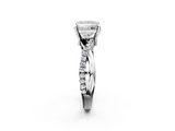 White gold Princess Cut Twist Band Solitaire Diamond Ring with Pavé Setting_56
