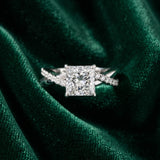 White gold Princess Cut Twist Band Solitaire Diamond Ring with Pavé Setting_74