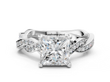 White gold Princess Cut Twisted Pavé Band Solitaire Ring with Four-Prong Setting_112