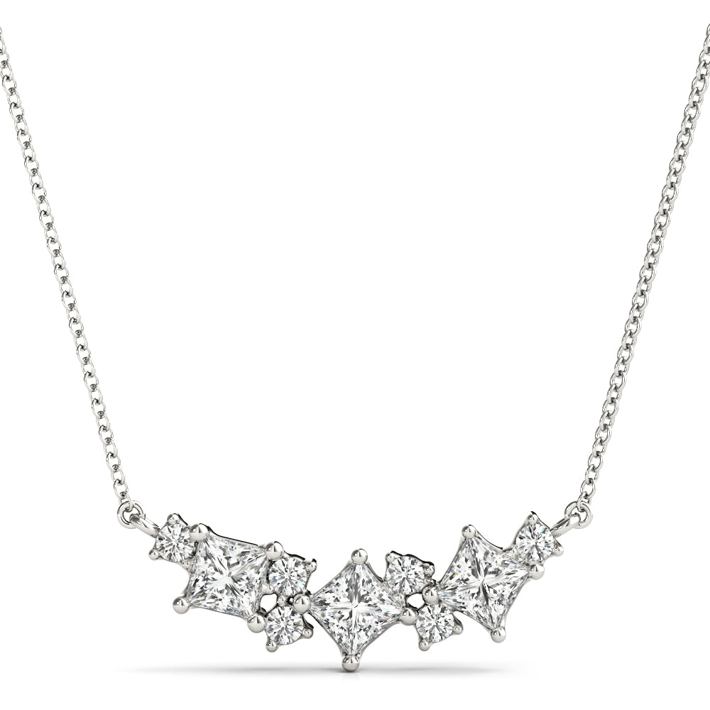 White gold Princess Cut V-Shape Diamond Pendant with Four-Prong Setting