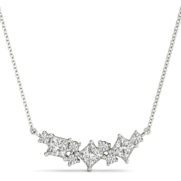 Silver Princess Cut V-Shape Diamond Pendant with Four-Prong Setting