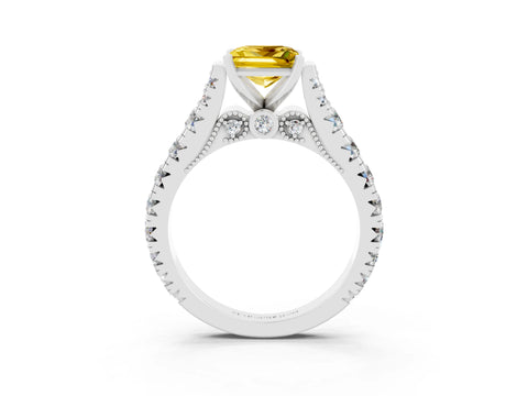White gold Princess Cut Yellow Sapphire Classic Solitaire Ring with Pavé Band and Four-Prong Setting_15