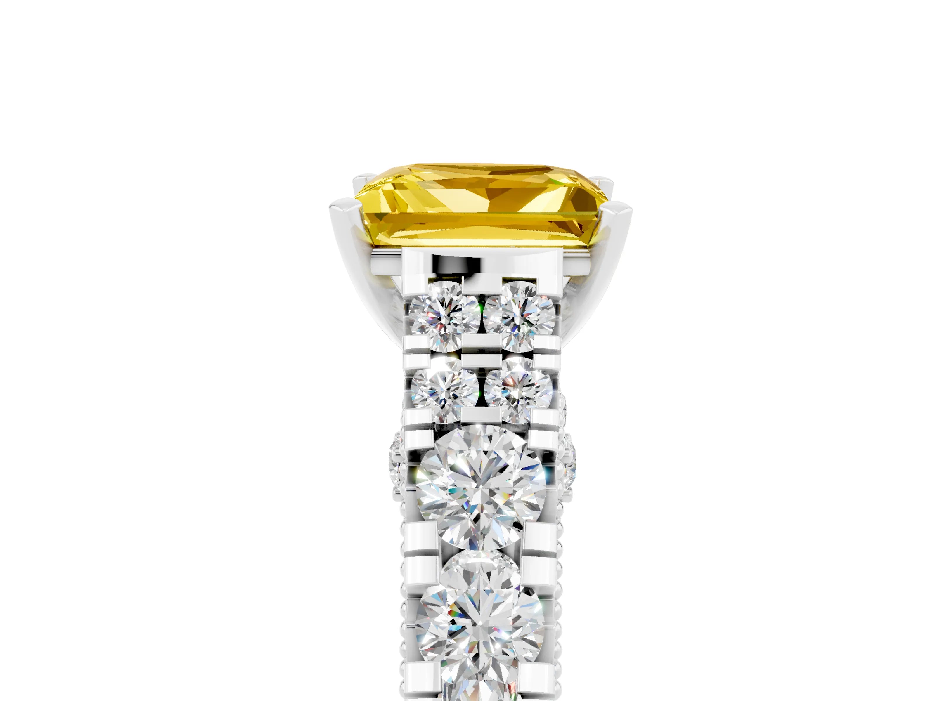 White gold Princess Cut Yellow Sapphire Classic Solitaire Ring with Pavé Band and Four-Prong Setting_17