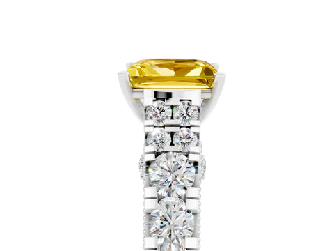 White gold Princess Cut Yellow Sapphire Classic Solitaire Ring with Pavé Band and Four-Prong Setting_17
