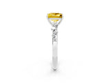 White gold Princess Cut Yellow Sapphire Cluster Side Stone Solitaire Ring with Prong Setting_50