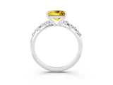 White gold Princess Cut Yellow Sapphire Cluster Side Stone Solitaire Ring with Prong Setting_51