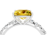 White gold Princess Cut Yellow Sapphire Cluster Side Stone Solitaire Ring with Prong Setting_52