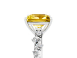 White gold Princess Cut Yellow Sapphire Cluster Side Stone Solitaire Ring with Prong Setting_53