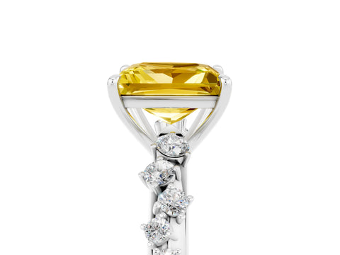 White gold Princess Cut Yellow Sapphire Cluster Side Stone Solitaire Ring with Prong Setting_53