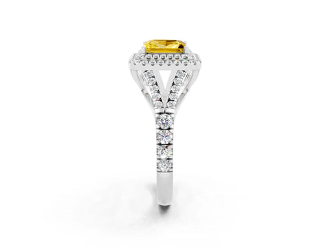White gold Princess Cut Yellow Sapphire Double Halo Ring with Split Shank and Prong Setting_49