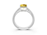 White gold Princess Cut Yellow Sapphire Engagement Ring with Milgrain Channel Set Band and Prong Setting_27