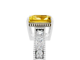 White gold Princess Cut Yellow Sapphire Engagement Ring with Milgrain Channel Set Band and Prong Setting_29