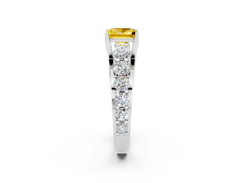 White gold Princess Cut Yellow Sapphire Engagement Ring with Pavé Band and Four-Prong Setting_2