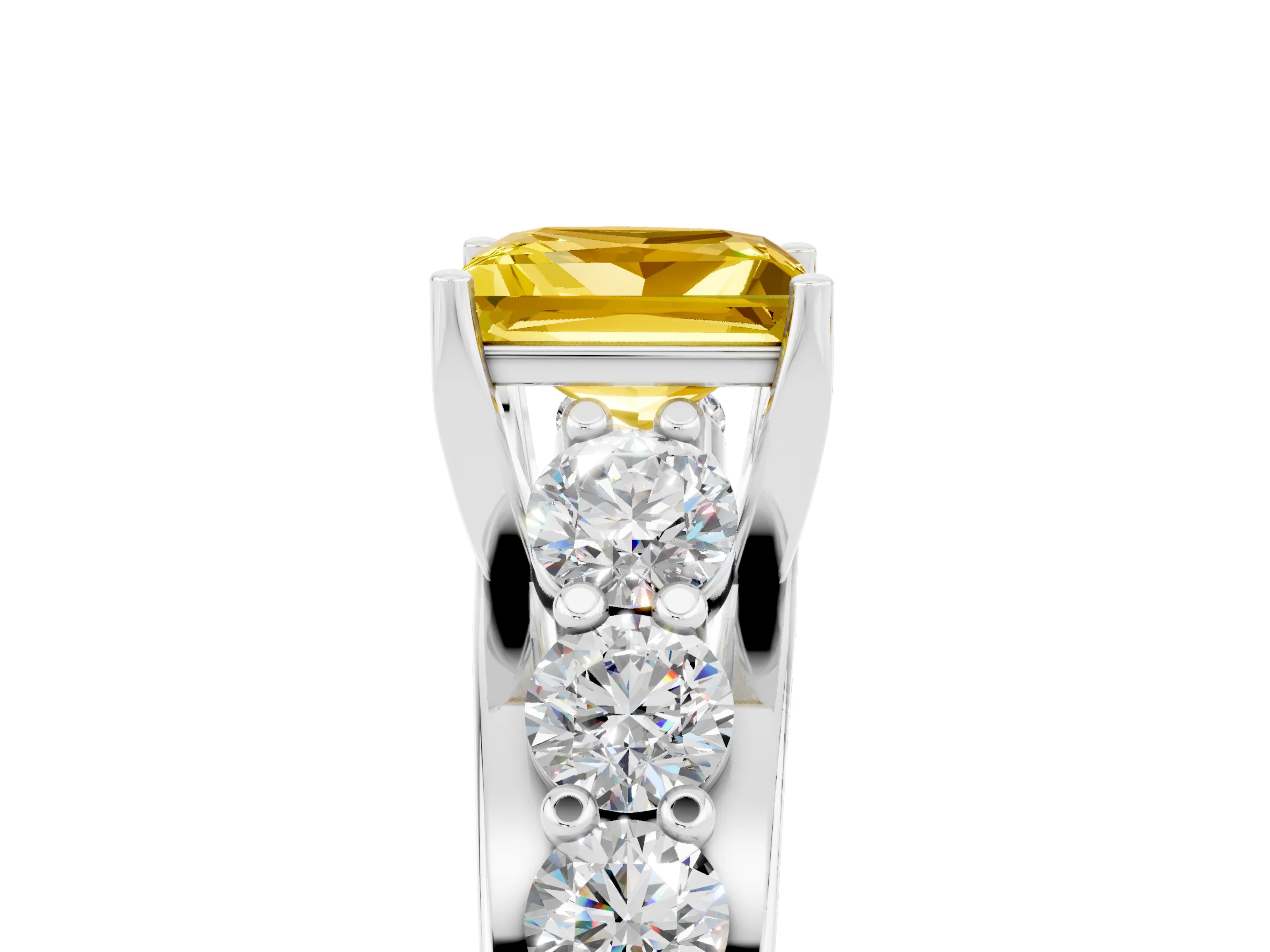 White gold Princess Cut Yellow Sapphire Engagement Ring with Pavé Band and Four-Prong Setting_5