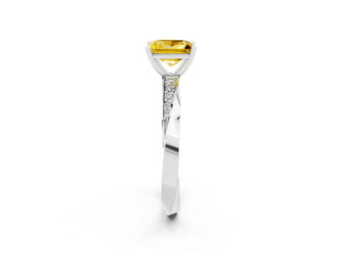 White gold Princess Cut Yellow Sapphire Engagement Ring with Side Stone Accents and Four-Prong Setting_65