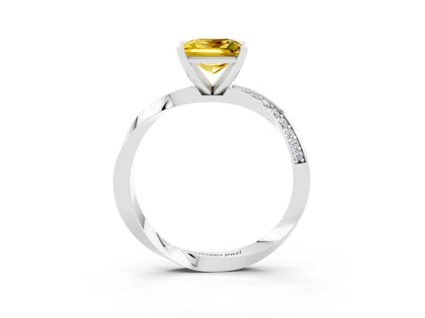 White gold Princess Cut Yellow Sapphire Engagement Ring with Side Stone Accents and Four-Prong Setting_66