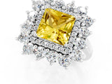 White gold Princess Cut Yellow Sapphire Floral Double Halo Engagement Ring with Prong Setting_109