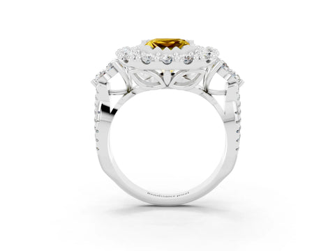 White gold Princess Cut Yellow Sapphire Halo Ring with Pavé Band and Four-Prong Setting_15