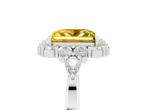 White gold Princess Cut Yellow Sapphire Halo Ring with Pear Side Stones and Prong Setting_29