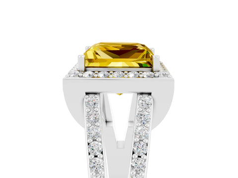 White gold Princess Cut Yellow Sapphire Halo Ring with Split Shank U-Prong Band and Four-Prong Setting_5