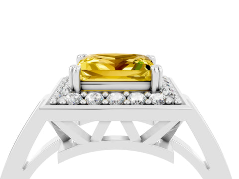 White gold Princess Cut Yellow Sapphire Halo Ring with Split Shank and Four-Prong Setting_28