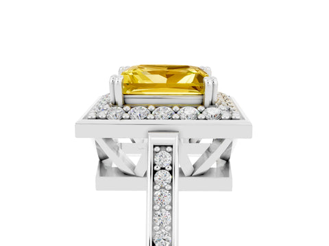 White gold Princess Cut Yellow Sapphire Halo Ring with Split Shank and Four-Prong Setting_29