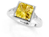White gold Princess Cut Yellow Sapphire Halo Ring with Tapered Band and Four-Prong Setting_1