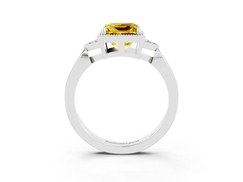 White gold Princess Cut Yellow Sapphire Halo Ring with Tapered Band and Four-Prong Setting_3