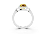White gold Princess Cut Yellow Sapphire Halo Ring with Tapered Band and Four-Prong Setting_3