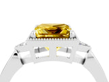 White gold Princess Cut Yellow Sapphire Halo Ring with Tapered Band and Four-Prong Setting_4