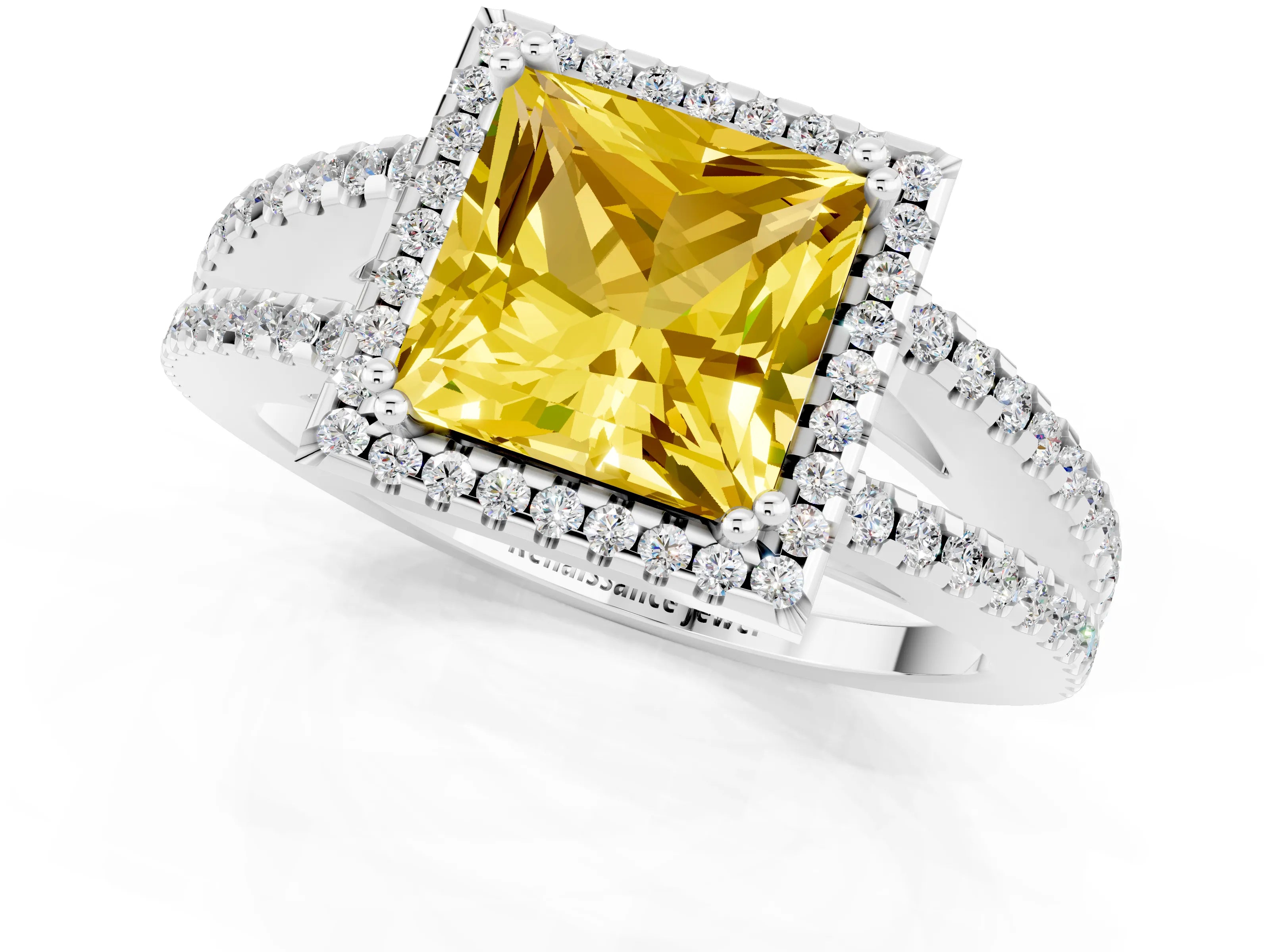 White gold Princess Cut Yellow Sapphire Halo Split Shank Engagement Ring_13