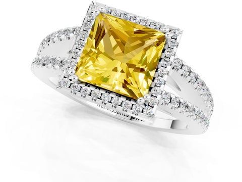 White gold Princess Cut Yellow Sapphire Halo Split Shank Engagement Ring_13