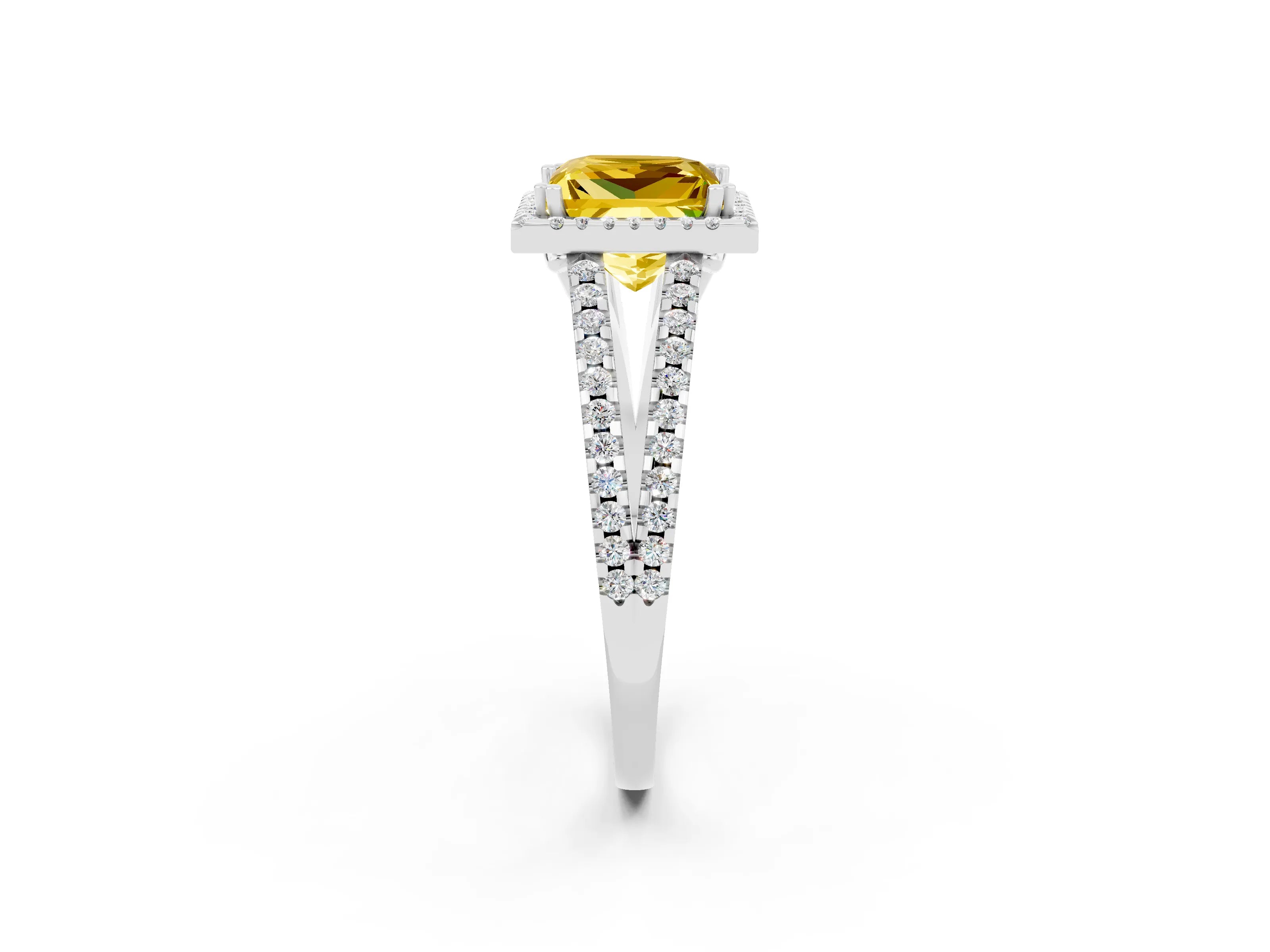 White gold Princess Cut Yellow Sapphire Halo Split Shank Engagement Ring_14