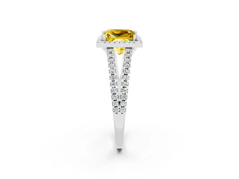 White gold Princess Cut Yellow Sapphire Halo Split Shank Engagement Ring_14