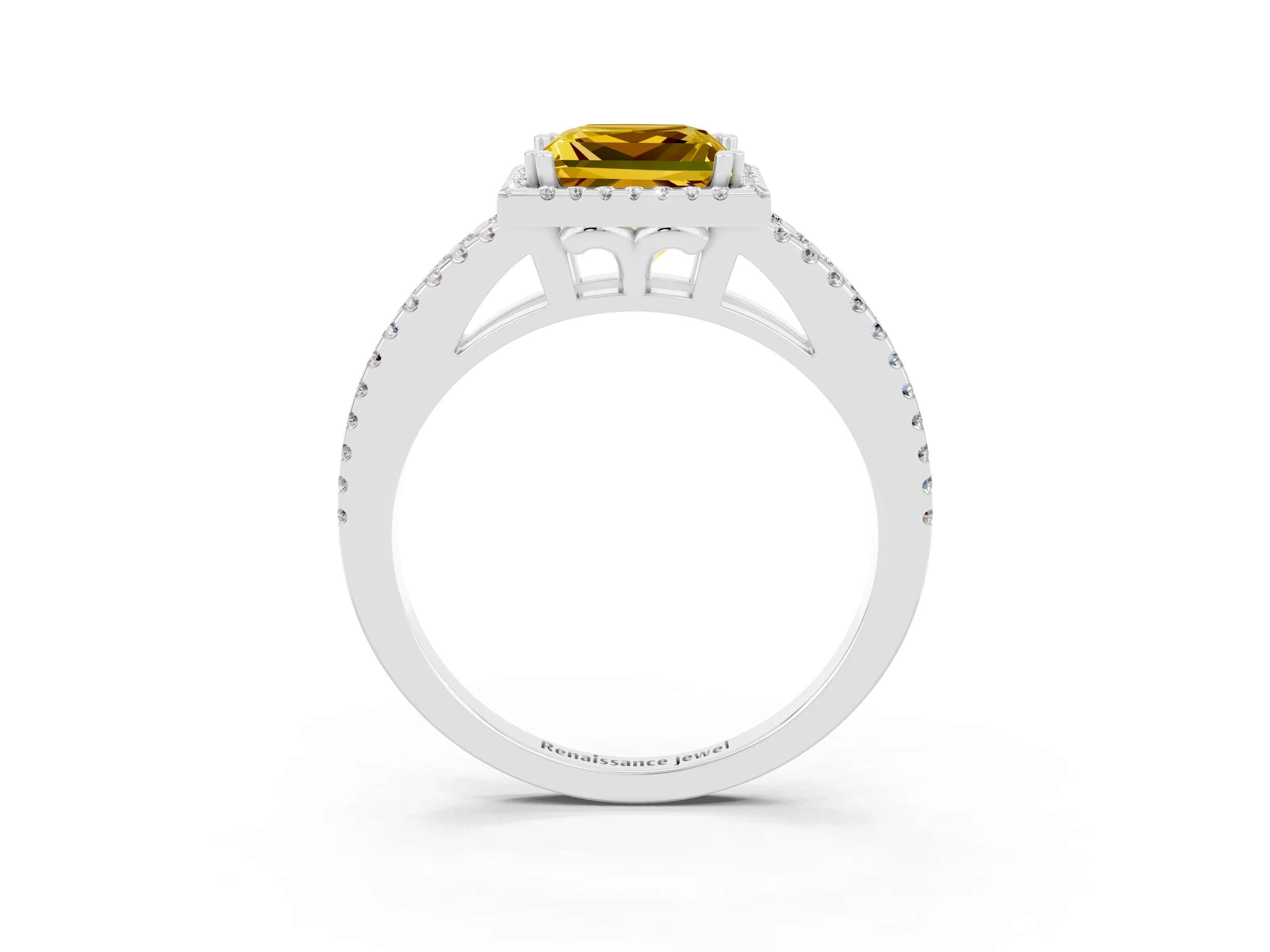 White gold Princess Cut Yellow Sapphire Halo Split Shank Engagement Ring_15
