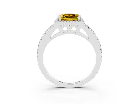 White gold Princess Cut Yellow Sapphire Halo Split Shank Engagement Ring_15