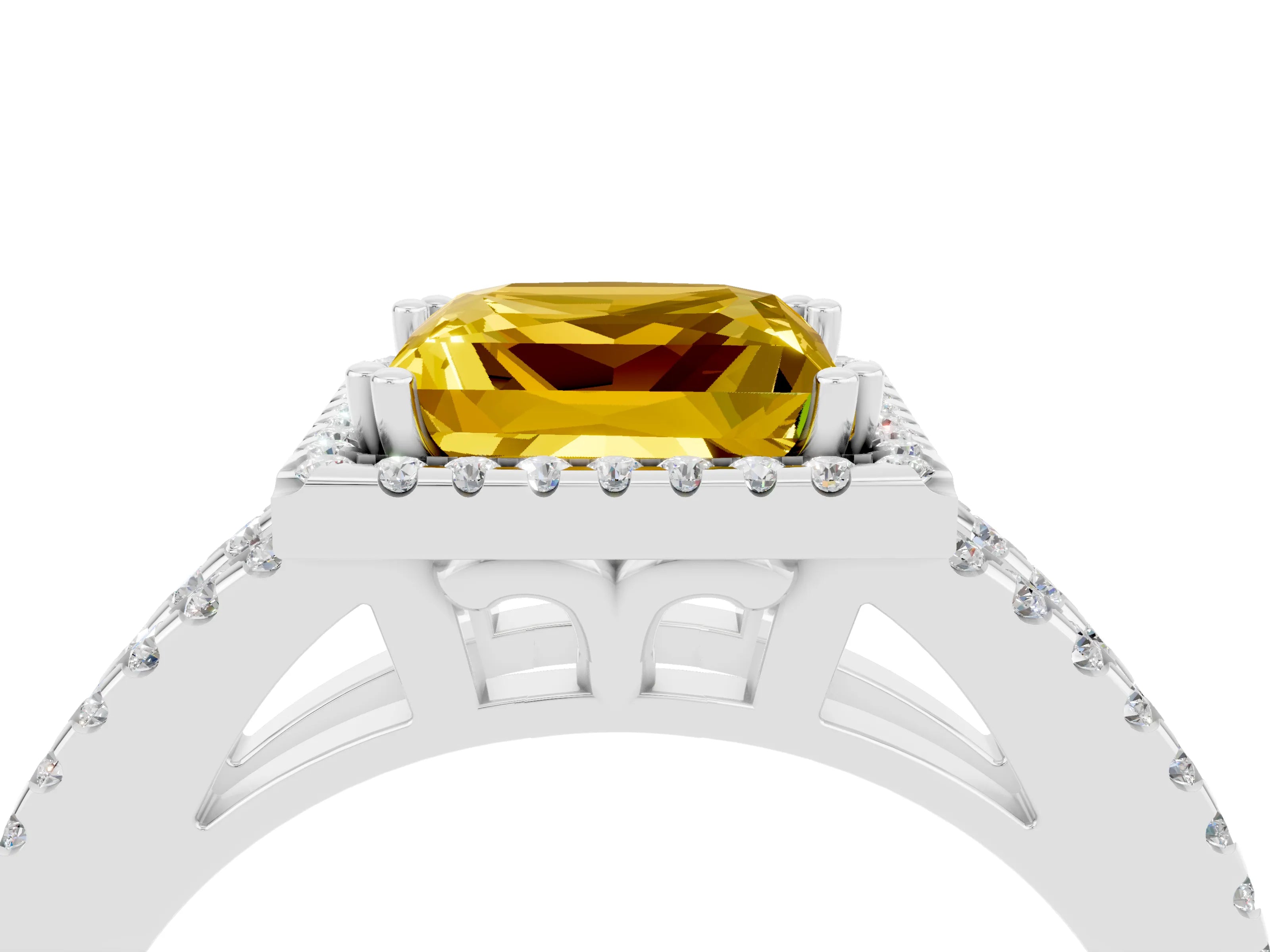 White gold Princess Cut Yellow Sapphire Halo Split Shank Engagement Ring_16
