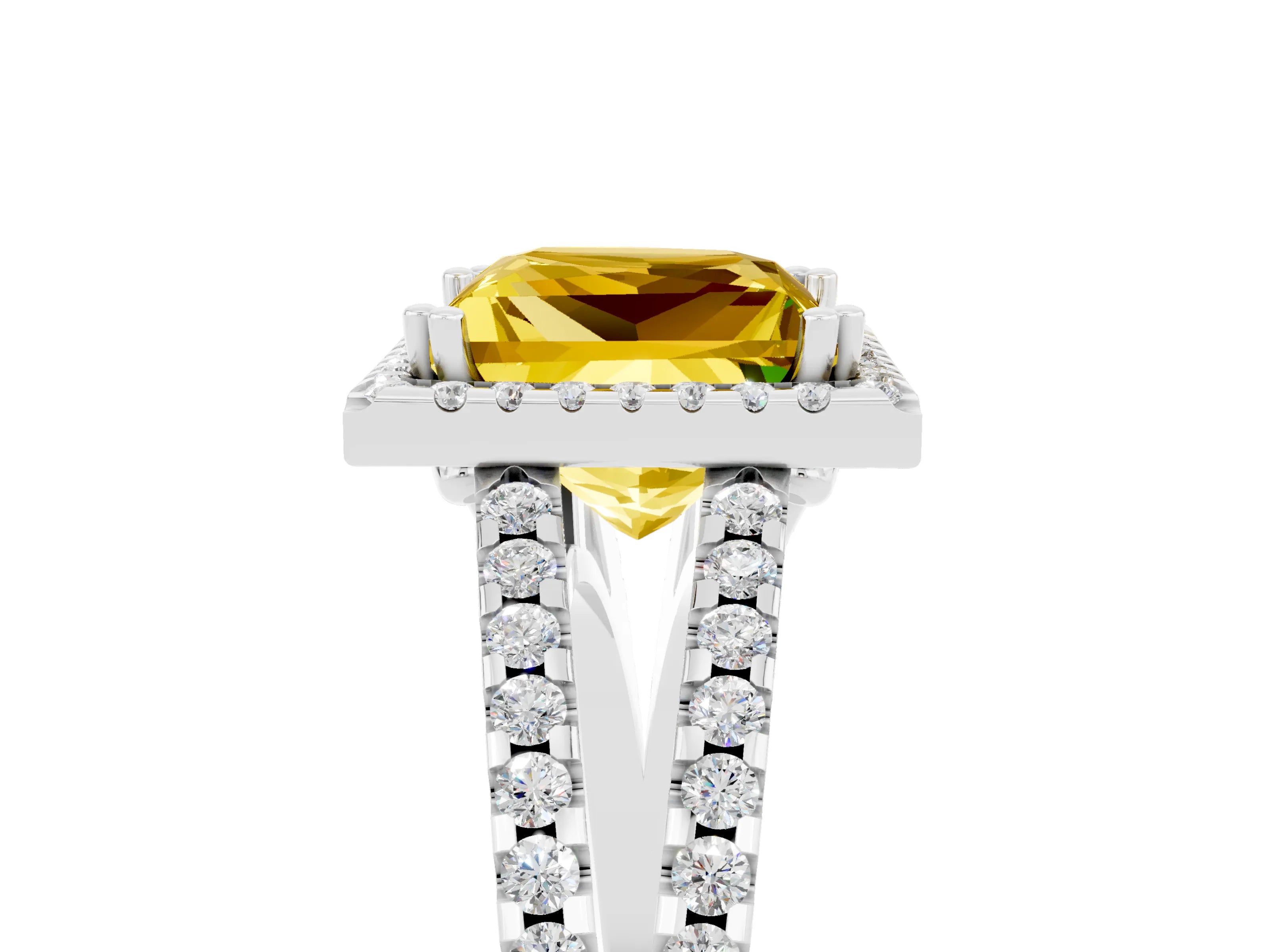 White gold Princess Cut Yellow Sapphire Halo Split Shank Engagement Ring_17