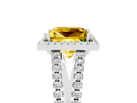 White gold Princess Cut Yellow Sapphire Halo Split Shank Engagement Ring_17