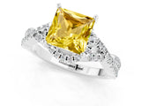 White gold Princess Cut Yellow Sapphire  Halo Twist Band Solitaire Prong Setting Ring_25