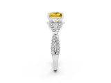 White gold Princess Cut Yellow Sapphire  Halo Twist Band Solitaire Prong Setting Ring_26